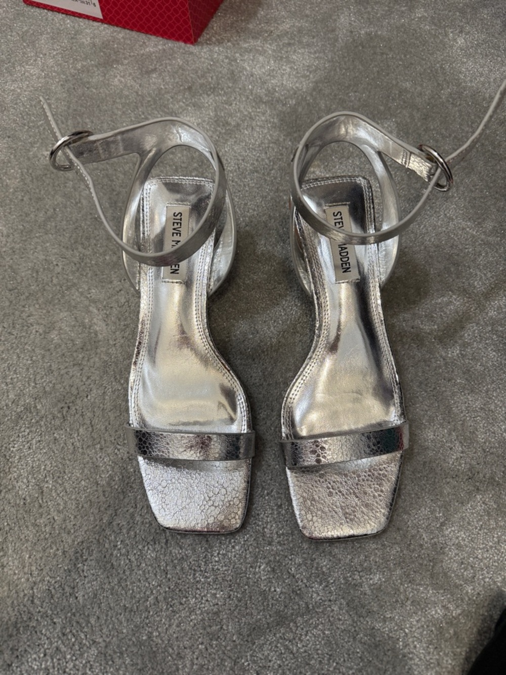 Steve Madden Metallic Silver Ankle-Strap Heels